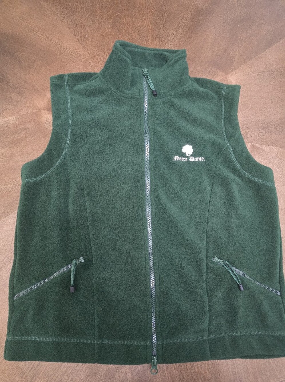 Weatherproof Notre Dame Dark Green Fleece Vest Pink Logo - Full Zip